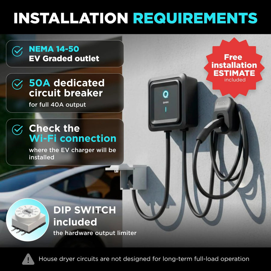 Chargeur EV EVIQO NACS de niveau 2, 40 A (9,6 kW), 240 V, prise NEMA 14-50, pour véhicules électriques Tesla