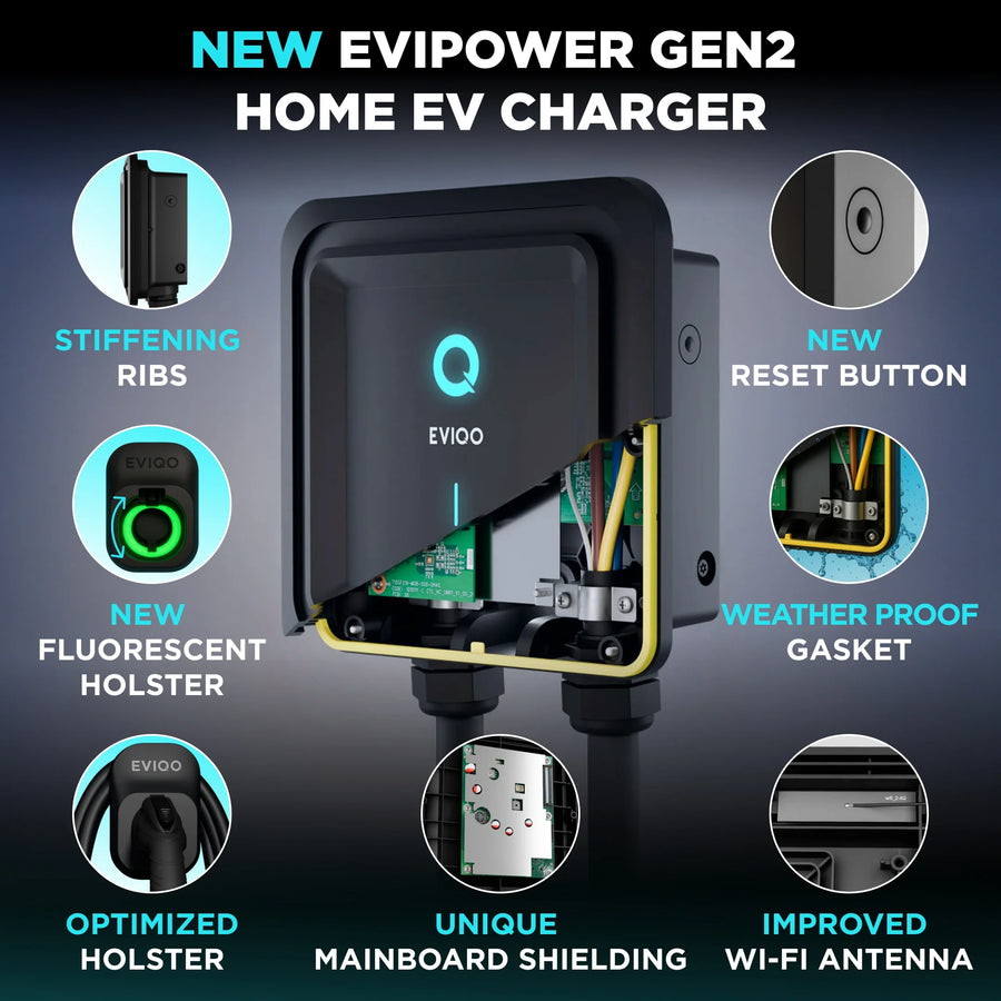 Chargeur EV EVIQO NACS de niveau 2, 40 A (9,6 kW), 240 V, prise NEMA 14-50, pour véhicules électriques Tesla